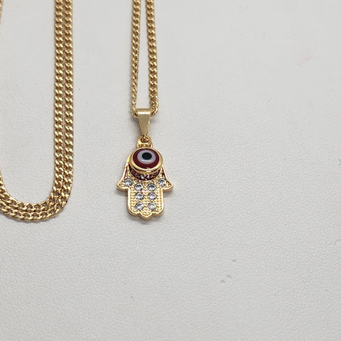 Brand New Brazilian 18k Gold Filled Red Evil Eye Hamsa Necklace