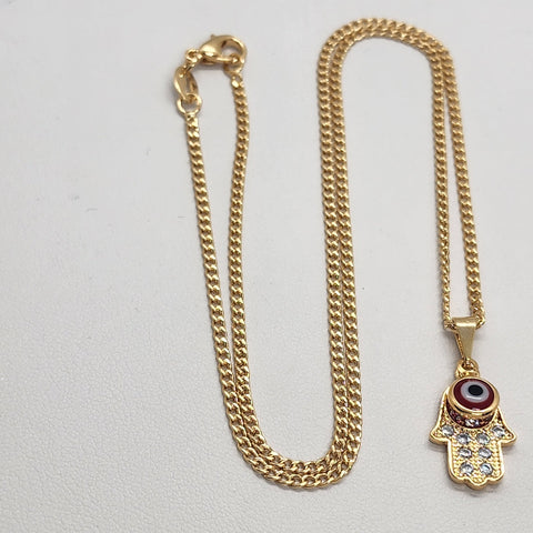 Brand New Brazilian 18k Gold Filled Red Evil Eye Hamsa Necklace