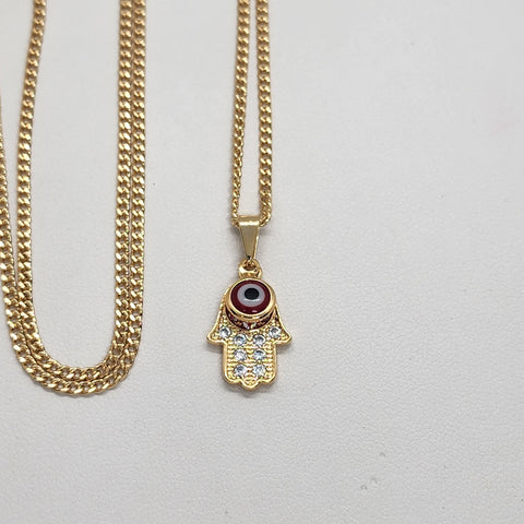 Brand New Brazilian 18k Gold Filled Red Evil Eye Hamsa Necklace