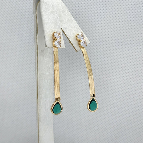 Brand New Brazilian 18k Gold Filled Oval Green Gem Earrings