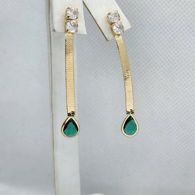 Brand New Brazilian 18k Gold Filled Oval Green Gem Earrings