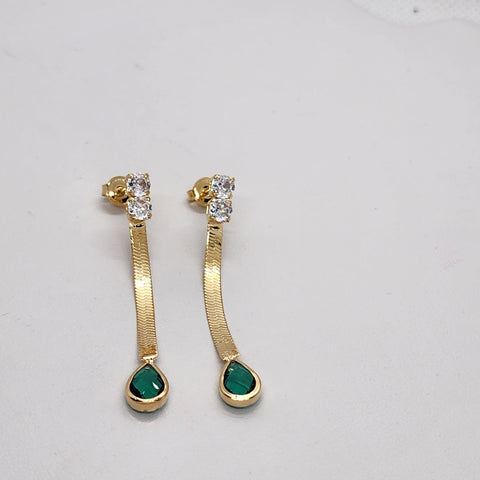 Brand New Brazilian 18k Gold Filled Oval Green Gem Earrings