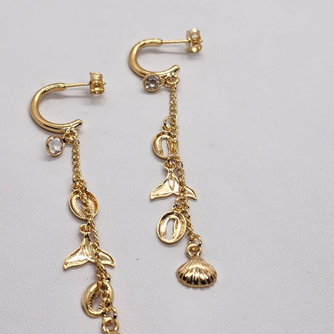 Brand New Brazilian 18k Gold Filled Sea Charms Dangle Earrings