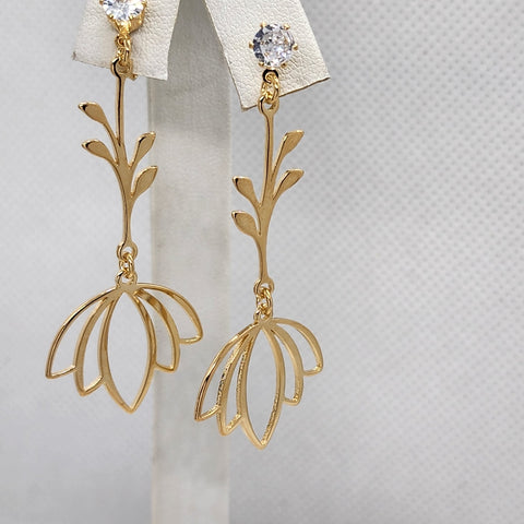 Brand New Brazilian 18k Gold Filled Elegant Lotus Earrings