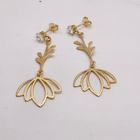 Brand New Brazilian 18k Gold Filled Elegant Lotus Earrings