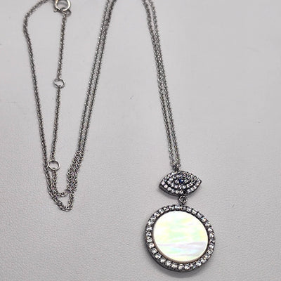 Brand New Sterling Silver 925 Evil Eye Round Necklace