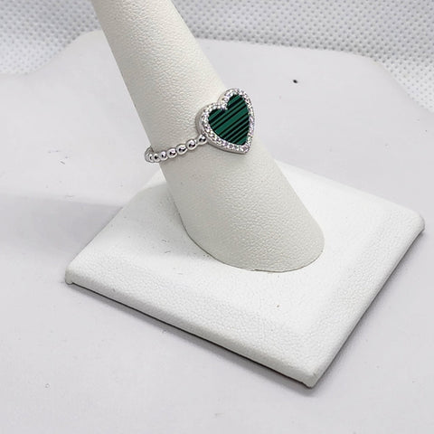 Brand New Sterling Silver 925 Green Heart Ring