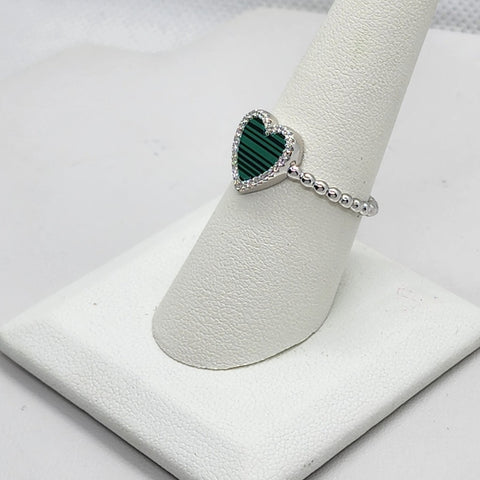 Brand New Sterling Silver 925 Green Heart Ring