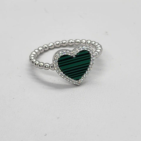 Brand New Sterling Silver 925 Green Heart Ring