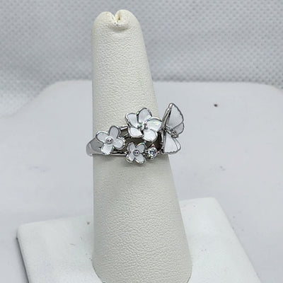 Brand New Sterling Silver 925 Butterfly Flowers Ring