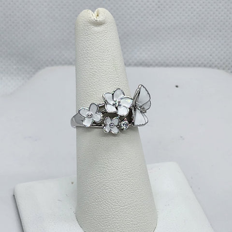 Brand New Sterling Silver 925 Butterfly Flowers Ring