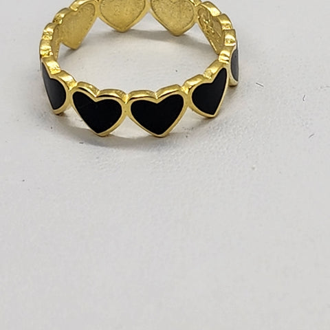 Brand New Sterling Silver 925 Multi Black Hearts Band/ Ring