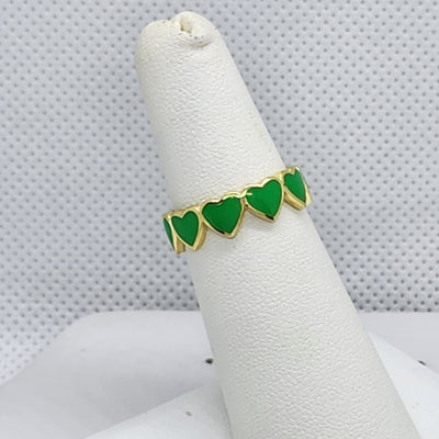 Brand New Sterling Silver 925 Multi Green Hearts Band / Ring