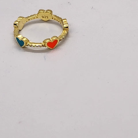 Brand New Sterling Silver 925 Multi Color Heart Ring