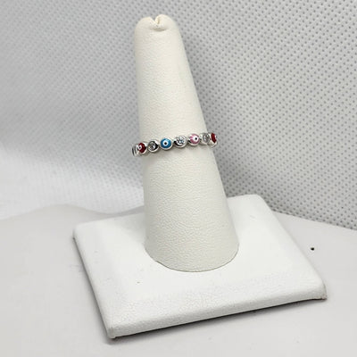 Brand New Sterling Silver 925 Multi Color Evil Eye Ring