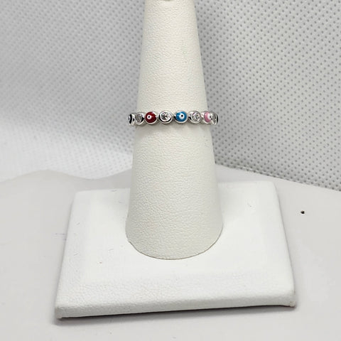 Brand New Sterling Silver 925 Multi Color Evil Eye Ring