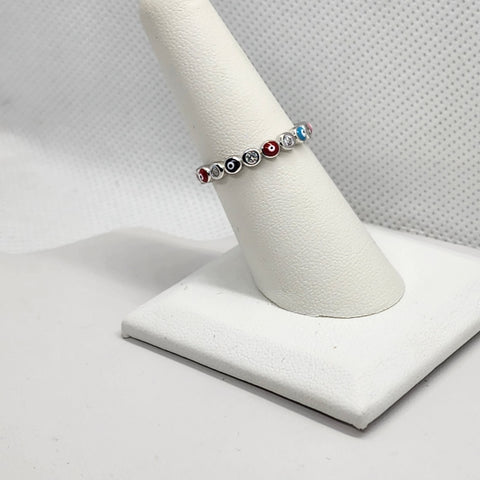 Brand New Sterling Silver 925 Multi Color Evil Eye Ring