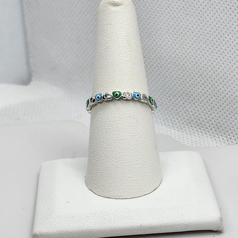 Brand New Sterling Silver 925 Blue Green Evil Eye Ring