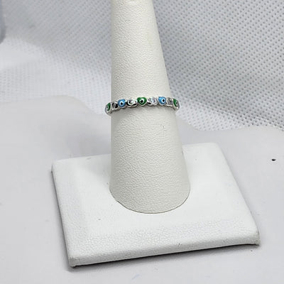 Brand New Sterling Silver 925 Blue Green Evil Eye Ring