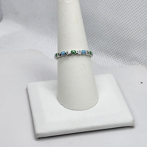 Brand New Sterling Silver 925 Blue Green Evil Eye Ring