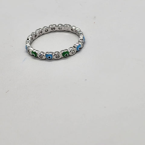 Brand New Sterling Silver 925 Blue Green Evil Eye Ring