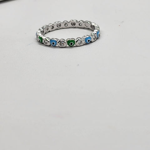 Brand New Sterling Silver 925 Blue Green Evil Eye Ring