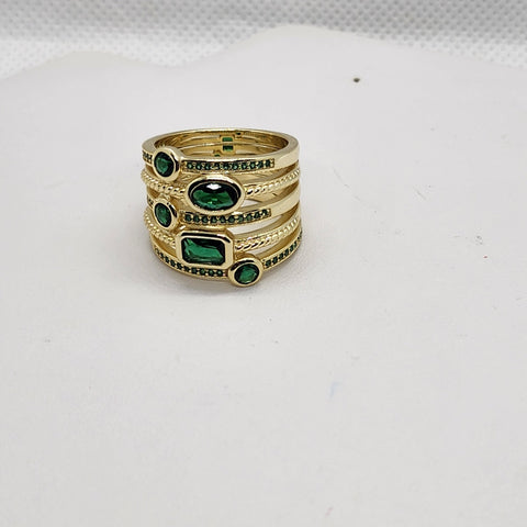 Brand New Sterling Silver 925 Green Gemstones Ring