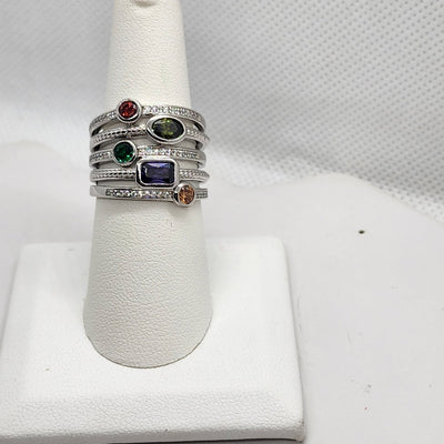 Brand New Sterling Silver 925 Multi Colors Gemstones Ring