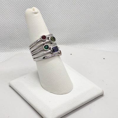 Brand New Sterling Silver 925 Multi Colors Gemstones Ring