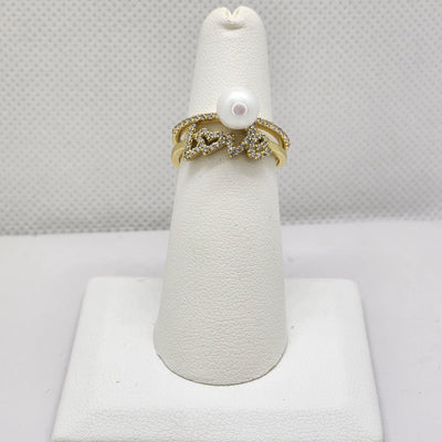 Brand New Sterling Silver 925 2pcs Pearl Love Ring