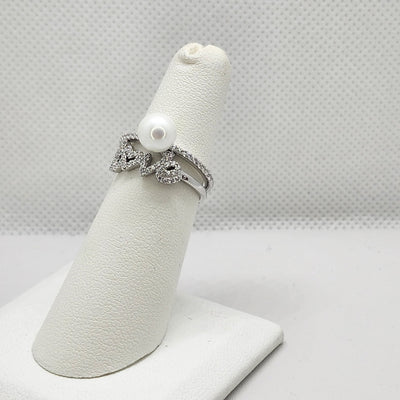 Brand New Sterling Silver 925 2pcs Pearl Love Ring