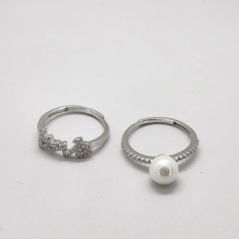 Brand New Sterling Silver 925 2pcs Pearl Love Ring