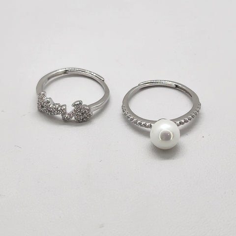 Brand New Sterling Silver 925 2pcs Pearl Love Ring