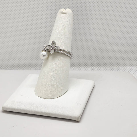 Brand New Sterling Silver 925 Pearl Flower 2pc Ring