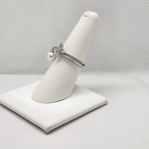 Brand New Sterling Silver 925 Pearl Flower 2pc Ring