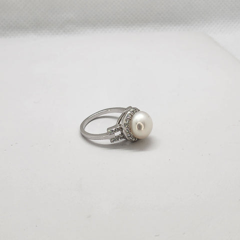 Brand New Sterling Silver 925 Pearl Round Ring