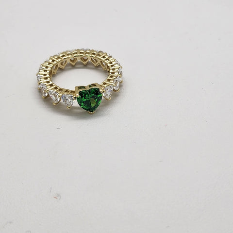 Brand New Sterling Silver 925 Green Hearts Eternity Ring