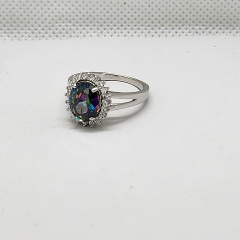 Brand New Sterling Silver 925 Multi Color Gemstone Oval Ring