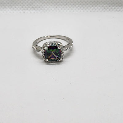 Brand New Sterling Silver 925 Multi Color Square Gemstone Ring