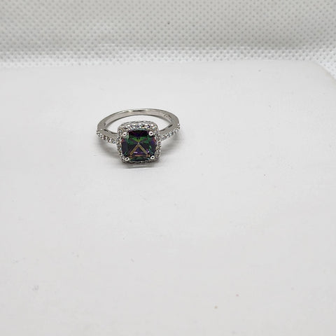 Brand New Sterling Silver 925 Multi Color Square Gemstone Ring