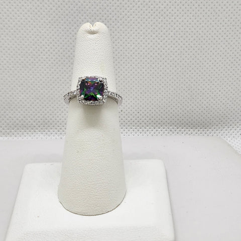 Brand New Sterling Silver 925 Multi Color Square Gemstone Ring