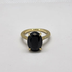 Brand New Sterling Silver 925 Black Gemstone Gold Ring