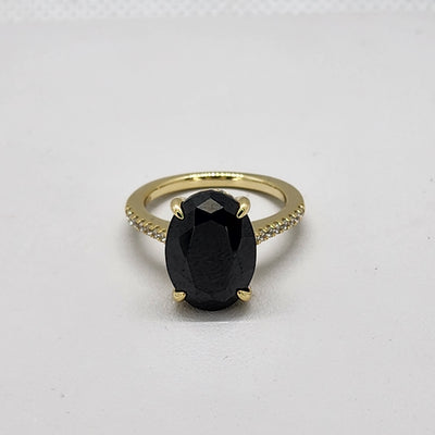 Brand New Sterling Silver 925 Black Gemstone Gold Ring