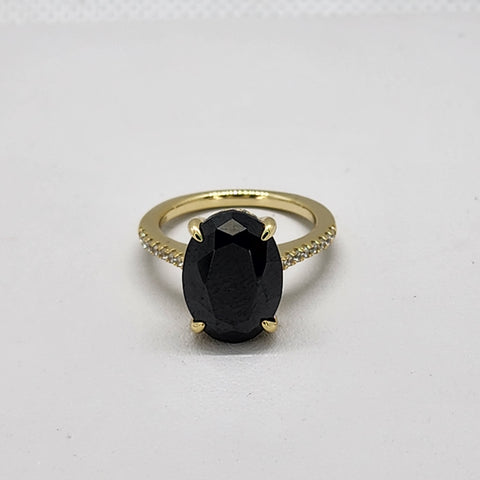 Brand New Sterling Silver 925 Black Gemstone Gold Ring