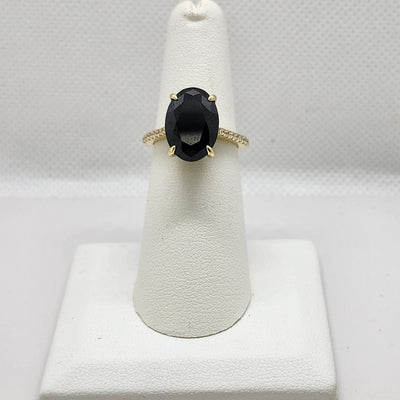 Brand New Sterling Silver 925 Black Gemstone Gold Ring