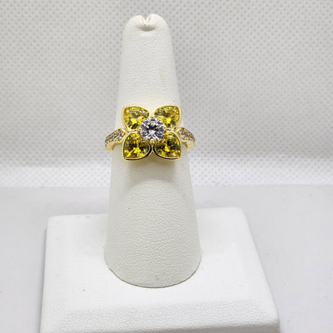 Brand New Sterling Silver 925 Yellow Flower Ring