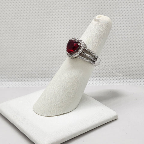 Brand New Sterling Silver 925 Red Heart Gemstone Ring