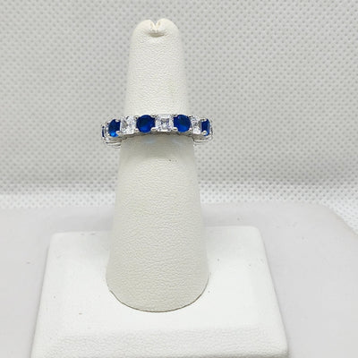 Brand New Sterling Silver 925 Blue & White Gemstones Eternity Ring