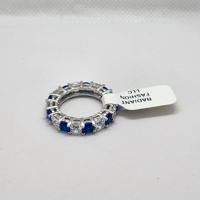 Brand New Sterling Silver 925 Blue & White Gemstones Eternity Ring