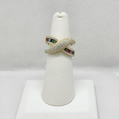 Brand New Sterling Silver 925 Multi Color Crossover Ring